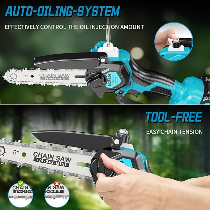 2-in-1Pole Saw竊? Inch Mini Chainsaw Cordless,with Extension Pole,Adjustable 180째 Cutting Angle with 2 Battery, Auto-oil,Pole Saws for Tree Trimming,Ideal Gifts for Men Dad