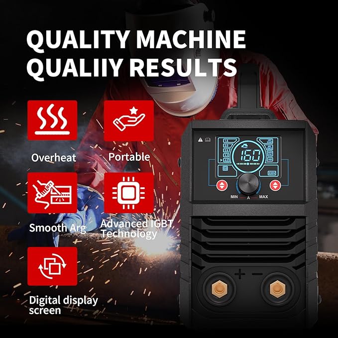 PONEY 110v/220v Portable Stick Welder - Large LED Display 160Amp MMA/Lift TIG 2-in-1 Welding Machine with Hot Start Arc force and Anti-Stick, VRD, Synergic Control IGBT Inverter ARC Welder Machine