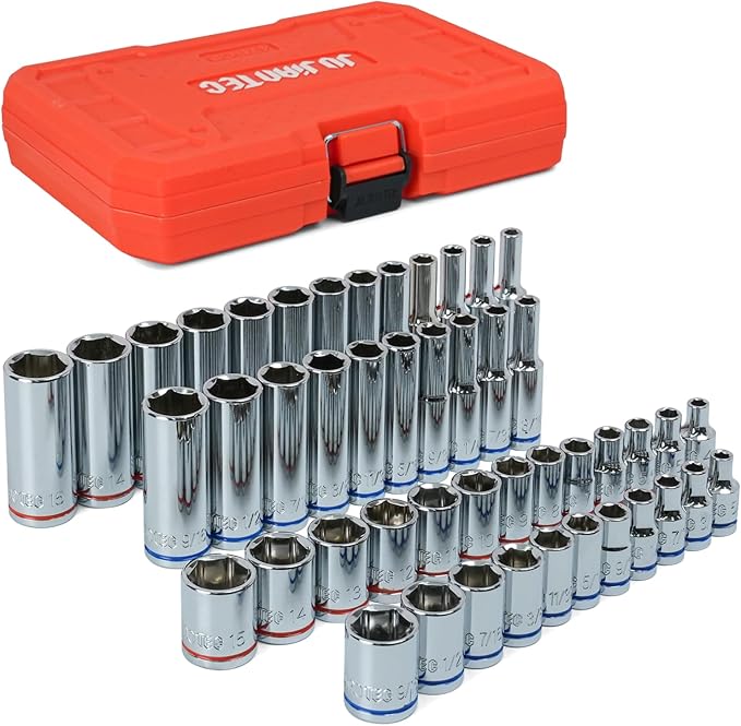 47-Piece 1/4" Drive Impact Socket Set - Deep & Shallow Socket Set SAE 5/32"-9/16" and Metric 4-15mm, 6 Point CR-V Alloy Steel for Auto Repair, with Molded Case