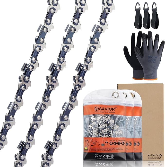 Savior 3Pack S45 12 Inch Chainsaw Chain 3/8" LP Pitch .050" Gauge 45 Drive Links Fits Greenworks 40V 20262 20292 Echo 2511T/271T Sun Joe SWJ698E 9A Chain Saw Dewalt DCCS620, Replace 91PX45CQ DWO1DT612
