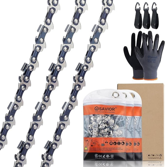 Savior 3Pack S45 12 Inch Chainsaw Chain 3/8" LP Pitch .050" Gauge 45 Drive Links Fits Greenworks 40V 20262 20292 Echo 2511T/271T Sun Joe SWJ698E 9A Chain Saw Dewalt DCCS620, Replace 91PX45CQ DWO1DT612