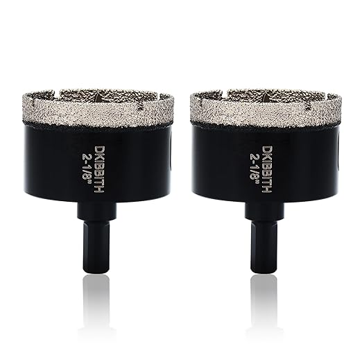 2-1/8" Diamond Hole-Saw Bits with Pilot Drill Bit - 2pc 2-1/8 in Diamond Tipped Tile Hole Saws with Guiding Bit for Accurate Drilling, for Porcelain Tile Ceramic Pots Granite Stone Glass Bottles 55mm.