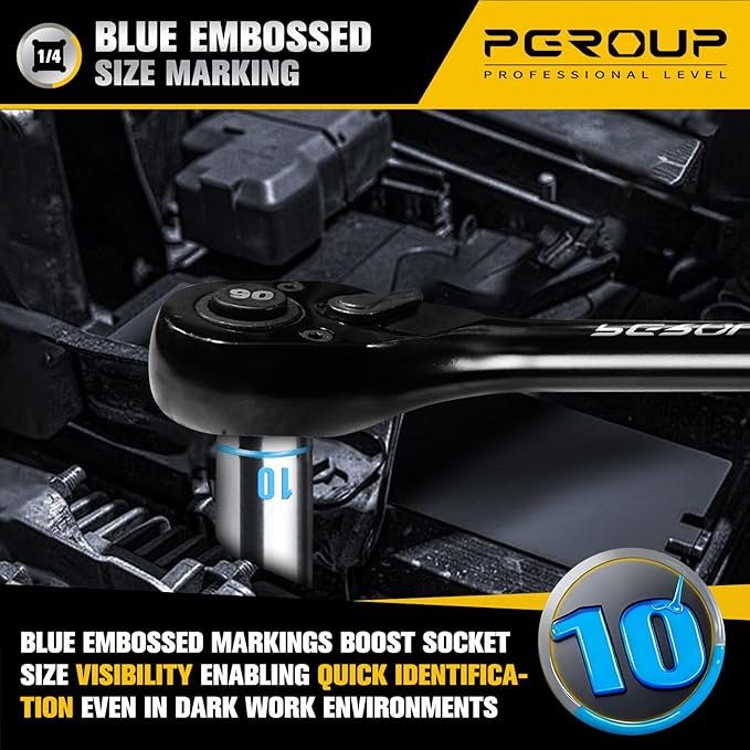 1/4" Drive Deep Socket Set, 12PCS Metric Socket Set (4-14mm), 12-Point Design, Blue Embossed Marking, Equipped with Storage Holder, Chrome Vanadium Steel