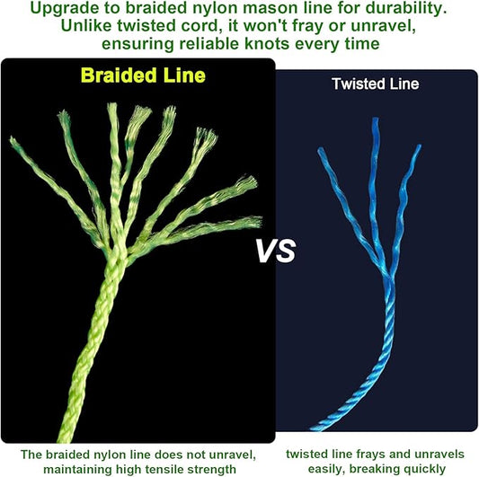 3 Roll Mason Line String Line - #18 Braided Nylon String - 500 Ft Length - Nylon with Reloadable Line Reel Twine for Gardening Or Masonry Tools - Perfect Construction String (Yellow)