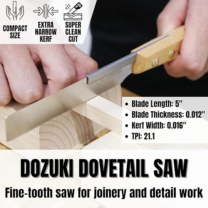 KAKURI Mini Japanese Pull Saw Set with Carrying Case - Ryoba Double Edge 5", Flush Cut 5", Dozuki Dovetail Fine Cut 5", Keyhole 3" - Made in Japan