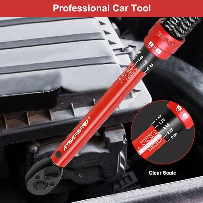 ATsafepro 3/8-Inch Drive Click Torque Wrench,Dual-Direction Adjustable,72-Tooth Dual Range Scales-5-50Ft-Lb/6.8-68Nm,Quick Release Ratchets