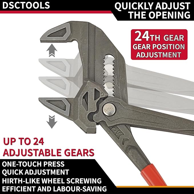 DSCTOOLS Multi-Use Adjustable Plier Wrench, Push Button Quick Adjust Tongue-and-Groove Pliers,Slip Joint Pliers, Plumbing Pliers (7/10/12Inch) (12"/300MM)