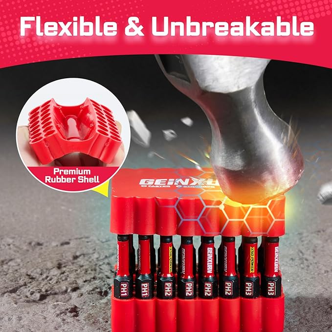 Impact Screwdriver Bits Set, 33 Pieces 2?쒶ulti Head Magnetic S2 Steel Driver Bits PH/SQ/Torx/Slotted With Red Soft Base