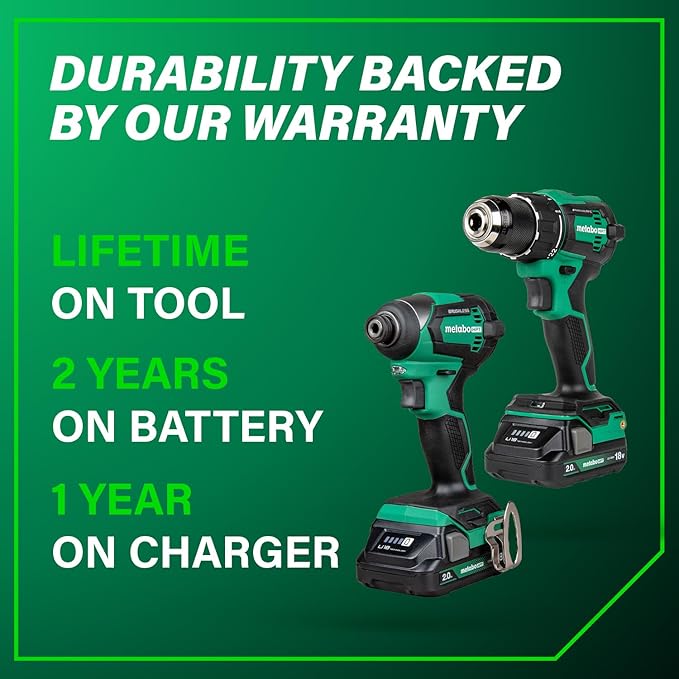 Metabo HPT 18V MultiVolt Cordless Brushless Driver Drill & Impact Driver Combo Kit, Power Tool Kit, 2 Lithium-Ion Metabo HPT Batteries and Charger, High Torque, Compact Lightweight Design, KC18DEXQB