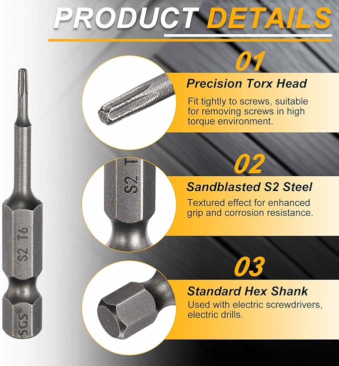 HARFINGTON 2pcs T6 Torx Head Screwdriver Bit 1/4" Hex Shank 2" (50mm) Long Magnetic No Hole Tip Tamper Proof 6 Point Star Screw Driver Drill Bits S2 Steel Industrial Power Screwdrivers