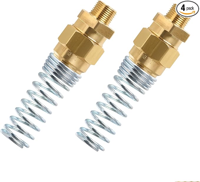 Brass DOT Air Brake Hose End Fitting, 1/2??Hose x 3/8??Male Connector with Spring Guard, Air Brake Hose Fitting - 2 Pack