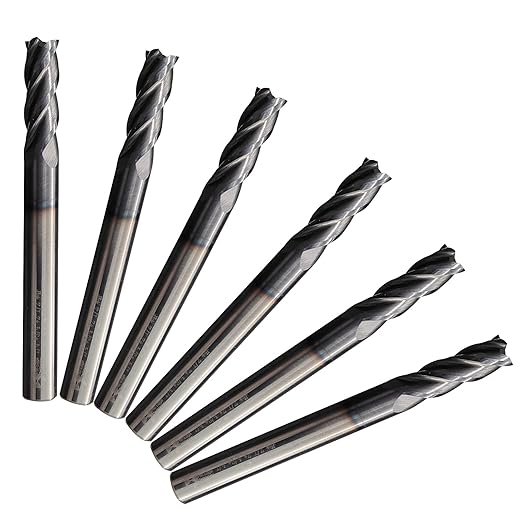 6 Pcs 1/4" Carbide Square End Mill, 4 -Flute TIALN Coated CNC Mill Bits for Steel, End Mills for Precision Milling Tasks