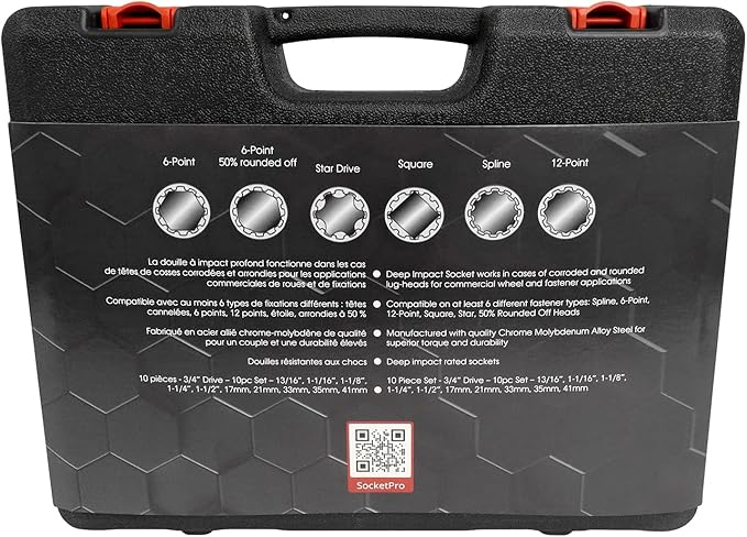 Counteract Socket Pro ??6 Way Socket 10pc Set - 13/16", 1-1/16", 1-1/8", 1-1/4", 1-1/2", 17mm, 21mm, 33mm, 35mm, 41mm - 3/4" Drive