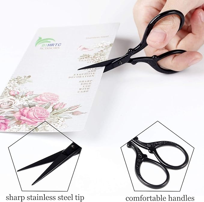 BIHRTC 3.6 Inch Embroidery Black Sharp Tip Stainless Steel Scissors Small Sewing for DIY Sewing Art Work Cross Stitch Household Needlepoint Scissors