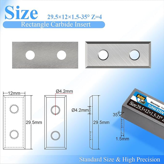 Asieg Tool Square 29.5x12x1.5mm 1.16 inch Carbide Inserts Cutter Blades Replacement Knives 4 Edges for Woodworking Surfacing Groove Helical Planer Cutter Heads Paint Scraper Hand Tools10pcs