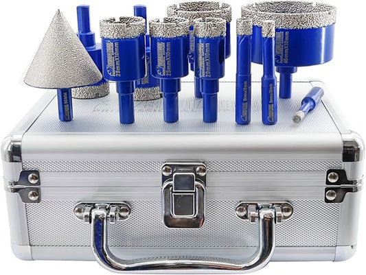SHDIATOOL Diamond Drill Core Bits Set for Porcelain,Triangle Shank Hole Saw Cutter for Tile Marble Ceramic Granite 11pieces(6/8/10/20/25/28/32/35/45/65MM/2 inch)
