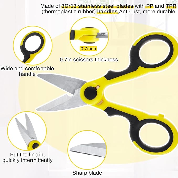 Honoson 2 Pcs 5.7" Fishing Scissors Braided Line Cutters Fishing Heavy Duty 3cr13 Non Slip Serrated Edge Scissors Saltwater Freshwater Braid Multi Function Cutter for Trimming (Yellow Black)
