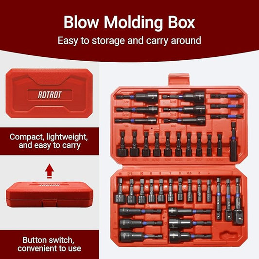 39-Piece Magnetic Nut Driver Set, Includes Metric & SAE Impact Driver Bit Set, Bit Extension & Drill Bit Adapter | 1/4" Hex Shank | Cr-V Steel, Screwdriver Bits, Bit Holder, Slotting Tool Box
