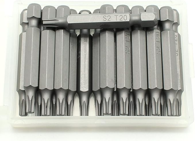 20 pc T20 Torx Star 6 Point T-20 Screwdriver Impact Ready 2 Inch Length Insert Bits Hex Shank with Quick Release Slot