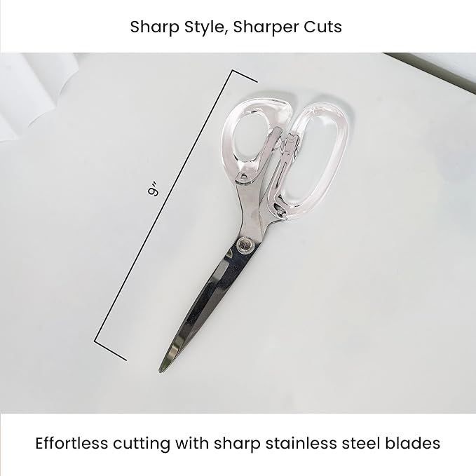 OfficeGoods 9??Stainless Steel Acrylic Scissors for Office and Home - Aesthetic and Sharp All Purpose Scissors, Perfect for Sewing, Arts and Crafts - Silver