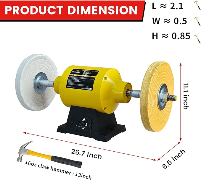 10 Inch Bench Buffer Polisher, Dual Speed 1750/3450RPM Electric Buffing Machine with Heavy Duty Cast Iron Based for Jewelry, Metal, Rock, Wood, Garage, Workshop