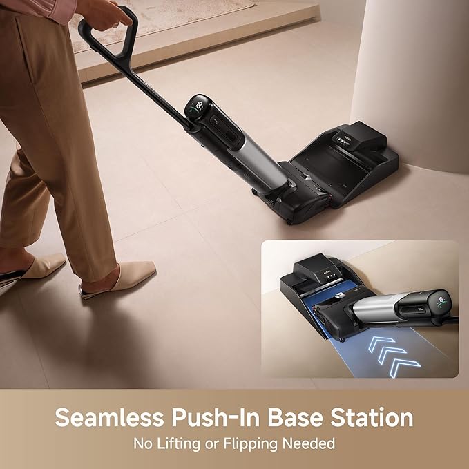 Mova X4 Pro Wet Dry Vacuum Cleaner, 20000Pa Cordless Vacuum Mop with Zero Tangle, Hot Water Mopping for Sticky Messes,194??Hot Air Self Drying, 180째 Lie Flat, Push-in Charging Station, LED Display