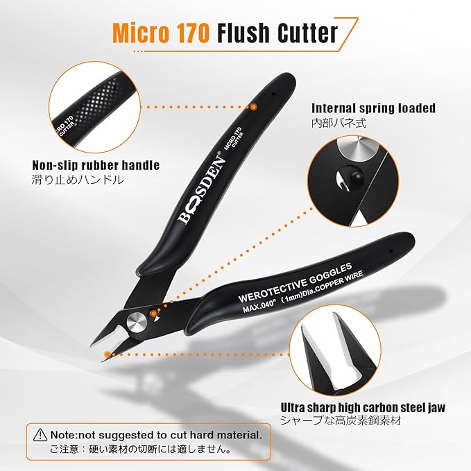 Flush Cut Pliers, 5 Pack, 5 Inch Small Wire Cutters, BOOSDEN 170 Wire Cutters Flush Cutter Pliers, Micro Cutter for Crafts, Models, Zip Ties Snips, Nippers, Electronic