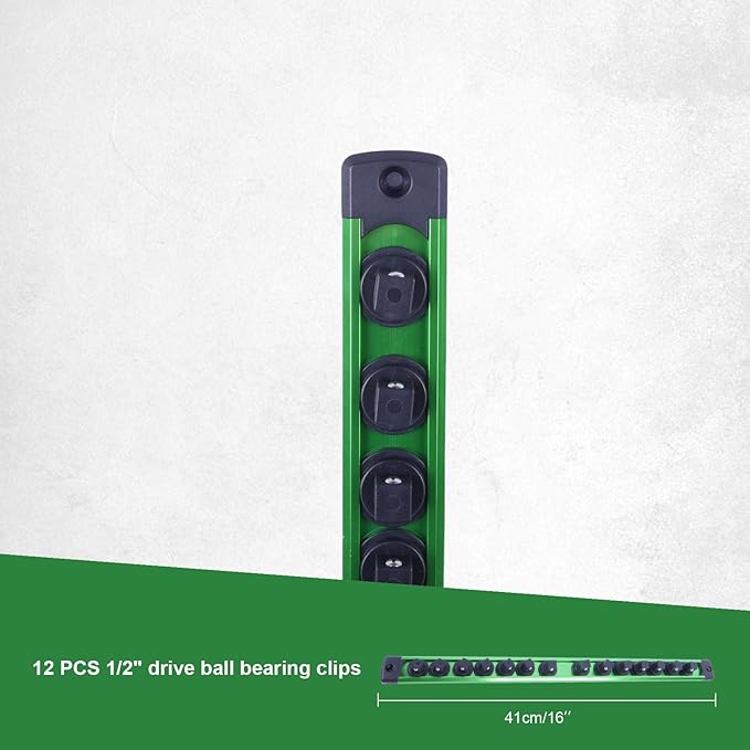 Magnetic Socket Holder Organizer Set: 6-Piece 1/4, 3/8, 1/2 Drive Socket Trays Socket, 360째 Swivel Clips Socket Holder Kit, For Automotive Mechanic Garage (Black Red Green)