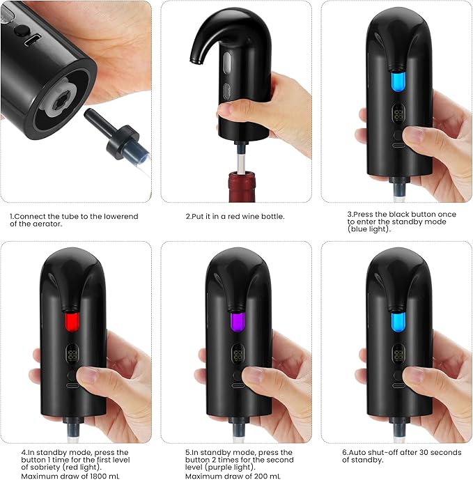 Electric Wine Aerator, Decanter & Dispenser ??USB Rechargeable, Gift for Christmas, Housewarming, Birthday, Wedding, Anniversary, and Retirement, Ideal for Wine Lovers, Men and Women