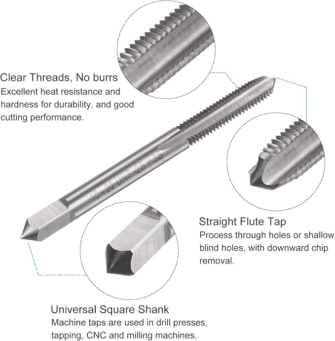 uxcell Tap and Drill Bit Set, 10-32 UNF Thread Tap & 5/32" Black Oxide Twist Drill Bit, Straight Flute Tap Tapping Threading Repair Tool Kit