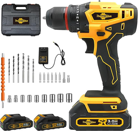 Cordless Drill Set with Battery And Charger,Power Drill Tool Set 20v,3/8-Inch Keyless Chuck,Variable Speed (Equipped with two batteries)