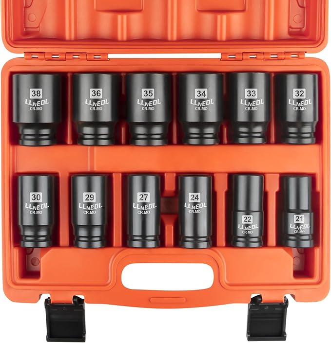 3/4 Inch Drive Socket Set, 12Pcs Impact Deep/Jumbo Sockets, Metric 21mm to 38mm, 6-Point CR-MO Heavy-Duty Big Socket Set for Large Vehicle & Equipment Maintenance