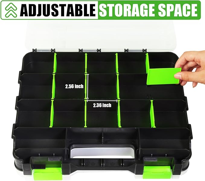 Generic Tool Box with Transparent Lid, Double Side 34-Compartments Organizer Box with Removable Dividers for Hardware, Screws, Bolts, Nails, Beads, Jewelry and Fishing Accessories, Green, 4 Packs