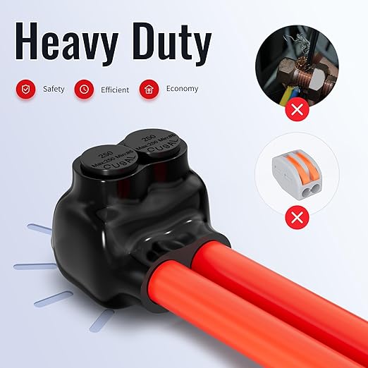 Insulated Multi Tap Connector 2 Port 250MCM-6AWG Splice Electrical Power Connectors 5/16" Allen Hex Aluminum Wire Connector- 6 Pack