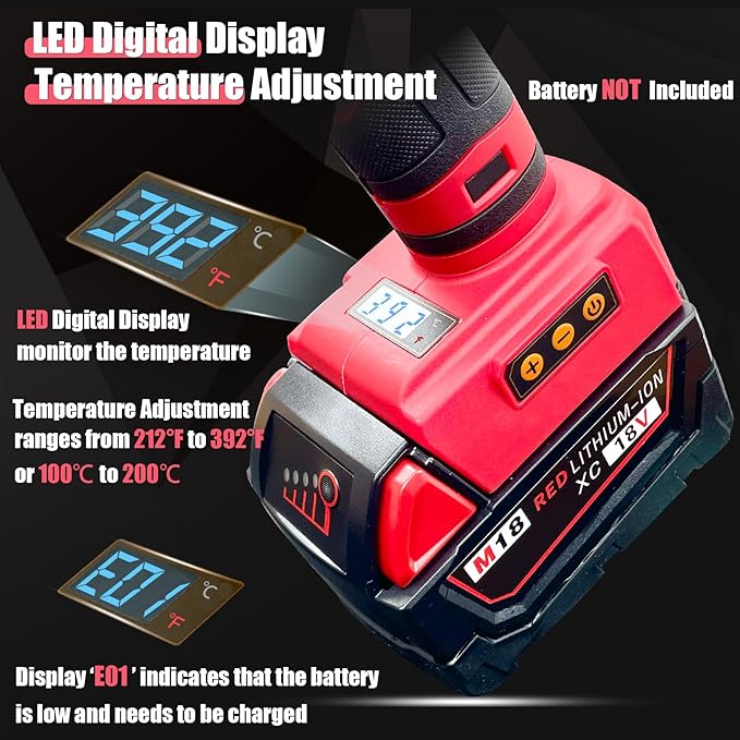 MONVICT Cordless Glue Gun for Milwaukee 18V Battery with 50 Glue Sticks, 100W Upgraded Digital Temperature Adjustable Handheld Electric Power Full Size Heavy Duty Hot Glue Gun (Tools only)