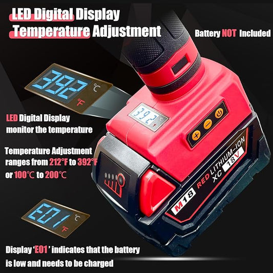 MONVICT Cordless Glue Gun for Milwaukee 18V Battery with 50 Glue Sticks, 100W Upgraded Digital Temperature Adjustable Handheld Electric Power Full Size Heavy Duty Hot Glue Gun (Tools only)