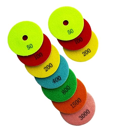 7" Wet Diamond Polishing Pads Set (2X50, 2X100, 2X200, 2X400, 2X800, 2X1500, 2X3000 Grit) - White Resin for Granite, Marble, Quartz, Engineered Stone