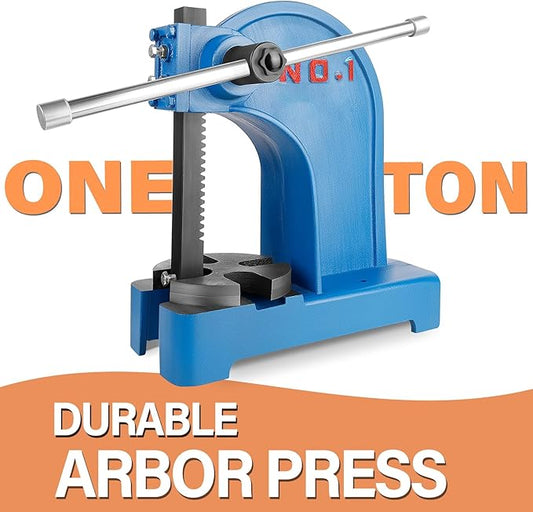 1 Ton Arbor Press Manual Heavy Duty Arbor Press Machine, 5.5" Work Height,Manual Arbor Press Cast Iron Desktop Punch Press, for Punching,Bending, Stretching (Blue, 1T)
