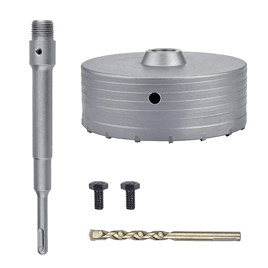 160mm / 6.3 inch Concrete Hole Saw with 220mm SDS Plus Shank Connecting Rod, Tungsten Carbide Teeth (7.7mm x 4mm) Cement Hole Saw for Concrete Cement Brick Wall Stone (160mm (6.3 inch)