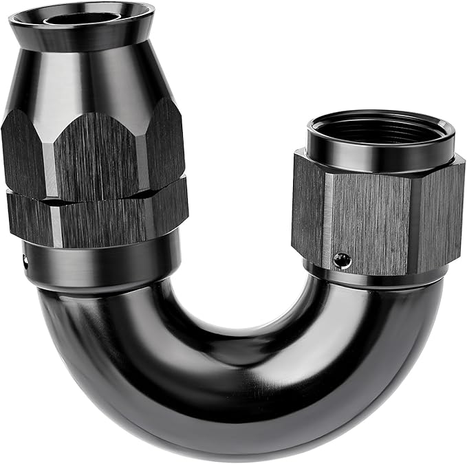 EVIL ENERGY 6AN 180 Degree PTFE One Piece Full Flow End Hose Fitting Aluminum Black