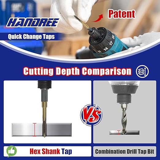 JEFE HEX 8-32 UNC Hex Shank Taps for Metal | MRO & Industrial Use | Quick-Change | Impact Driver (5pcs)
