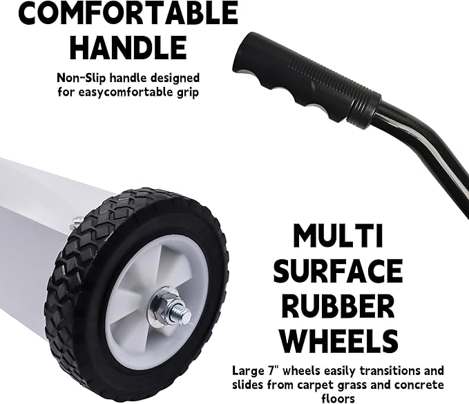 Rolling Magnetic Sweeper with Wheels, 18-inch Large Magnet Pickup Lawn Sweeper, Push-Type Magnetic Pick Up Sweeper, Magnet with Telescoping Handle, Easy Cleanup of Workshop Yard Garage