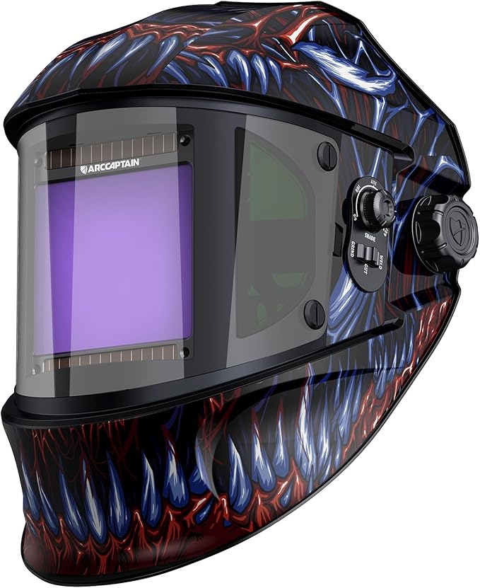 ARCCAPTAIN Auto Darkening Welding Helmet with Side View, 180째 Panoramic View, 1/1/1/1 True Color Large Viewing Welding Hood with 4 Arc Sensor Solar Powered, Wide Shade 4/5-9/9-13 for TIG MIG ARC Cut