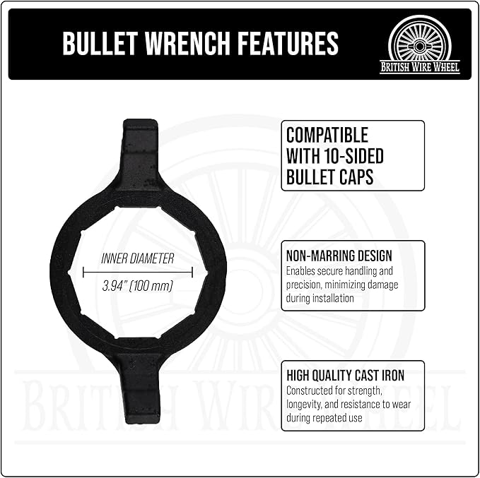 4lb Lead Hammer and 10-sided Bullet Wrench Set - Dead Blow Lead Hammer + Bullet/Diamond Wrench are Essential Tools for Lowriders with Bullet Knock-Off Spinner Cap Fitted Wire Wheels