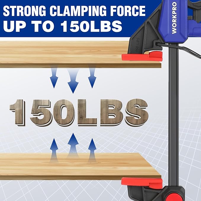 WORKPRO 10-Pack Bar Clamps for Woodworking, 6-Inch (2) Mini & (2) Light Duty and 12-Inch (2) Wood Clamps & 1-Inch (4) Spring Clamps, F Clamp with 50/150 LBS Load Limited