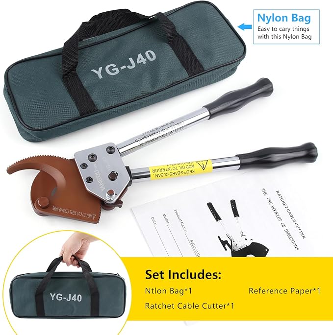 Yangoutool Heavy-Duty Ratcheting Cable Cutters for Large Copper, Aluminum, and Armored Cables - J40 Wire Cutter up to 300 mm짼, Electrical Wire Cutting Tool