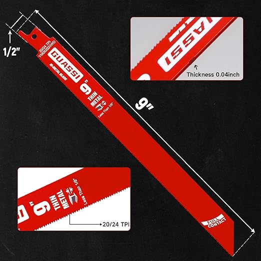 15 Pack 9 inch 20/24 TPI Reciprocating Saw Blade, Bi-Metal Sawzall Blades for Less 1/8" Thin Metal, PVC Nails Screw Soft Metals Steel Pipe, Longer Life Faster Smooth Cutting Speed, for Diablo DS0920BF