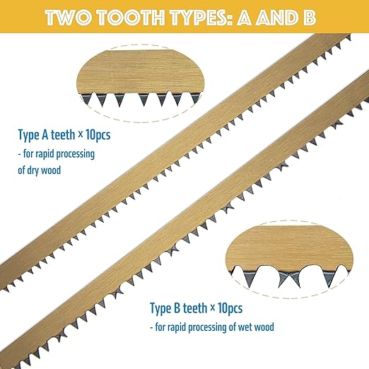 20 Pack 21 Inch Bow Saw Blade Replacement,Fits Any 21” Bow Saw for Tree Cutting,Two Tooth Types for Dry and Wet Wood,Super-Hard Alloy Steel