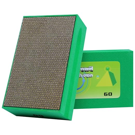 Diamond Hand Polishing Pads 60 Grit Sanding Blocks Foam Backing for Tile Stone Marble Concrete Ceramics Granite Glass Wet Dry 1PCS (Grit-60)
