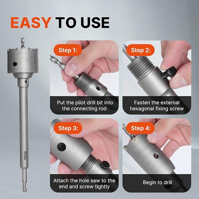 BLACK CANYON 9PCS Concrete Hole Saw Kit ??Masonry Hole Saws 30/40/65/80/100mm with 2 Drill Bits, SDS Plus & Max Shanks, Heavy-Duty Hole Saw Set for Concrete, Cement, Brick & Stone Wall Drilling